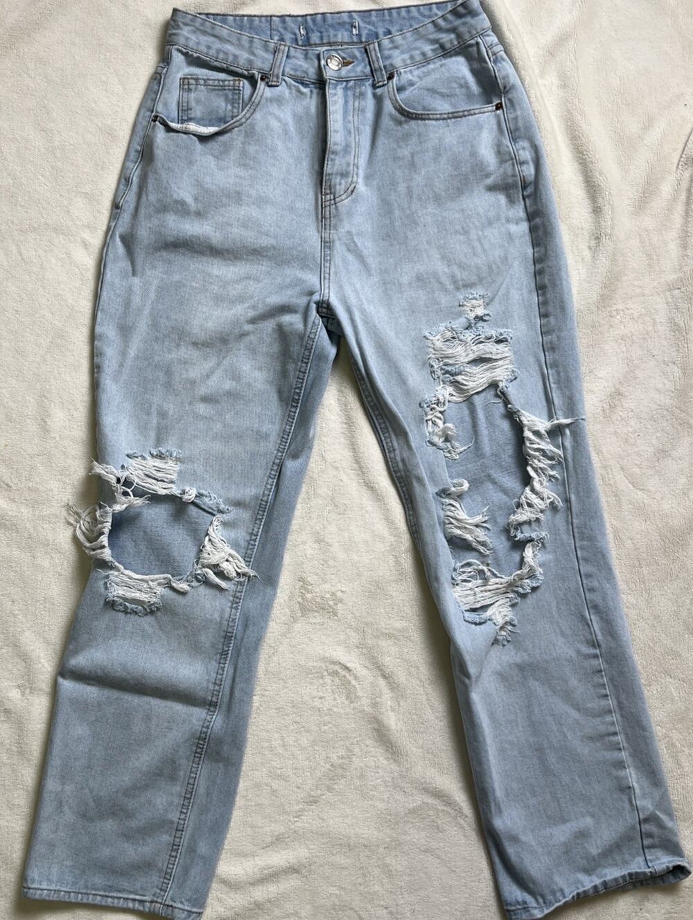 Blue Savvy Junior Size 9/29 High Rise Straight Blue Jeans Distressed